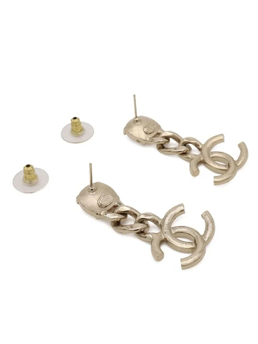 Chanel CC Logo Chain Swing Earrings Crystal Rhinestone Gold